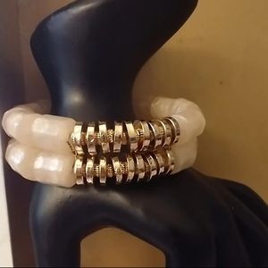 PINK AND GOLD BEADED CUFF BRACELET